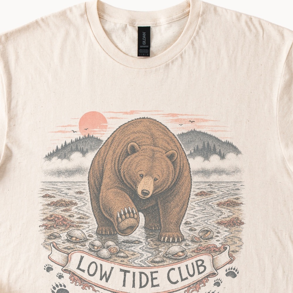 Low Tide Club Bear Graphic Tee Vintage Nature Illustration